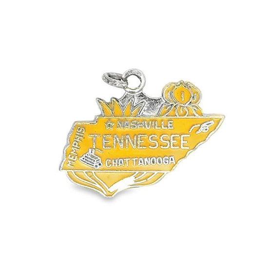 Estate Tennessee Map Charm with Enamel in Sterling Silver