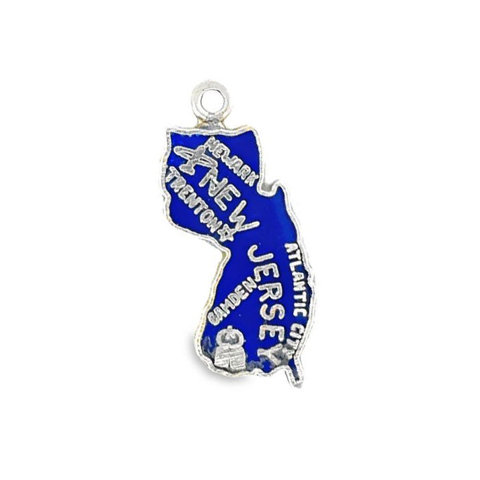 Estate New Jersey Map Charm with Enamel in Sterling Silver