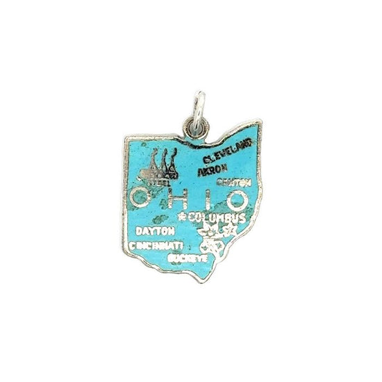 Estate Ohio Map Charm with Enamel in Sterling Silver