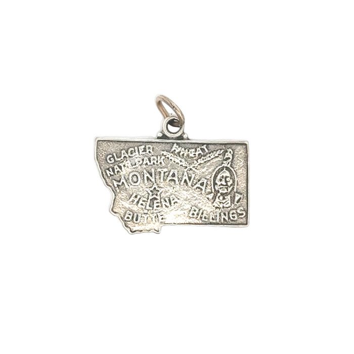 Estate Montana Map Charm in Sterling Silver