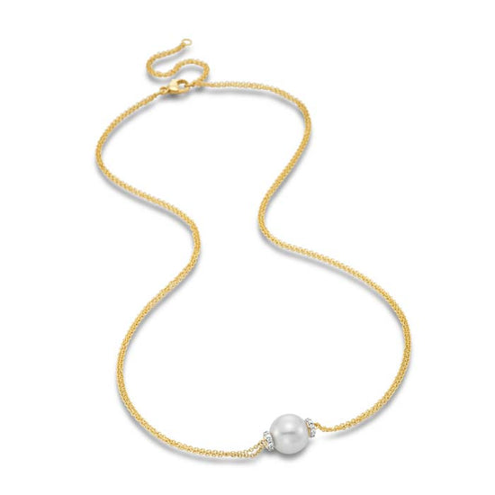 Mastoloni 9-9.5mm Pearl Flanked by Diamond rondels with Double Chain in 18K Yellow Gold