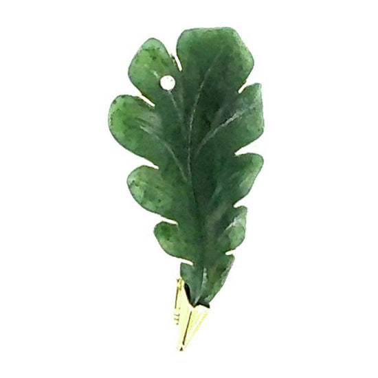 Estate Nephrite Jade Pin with Diamond Accent in 14K Yellow Gold