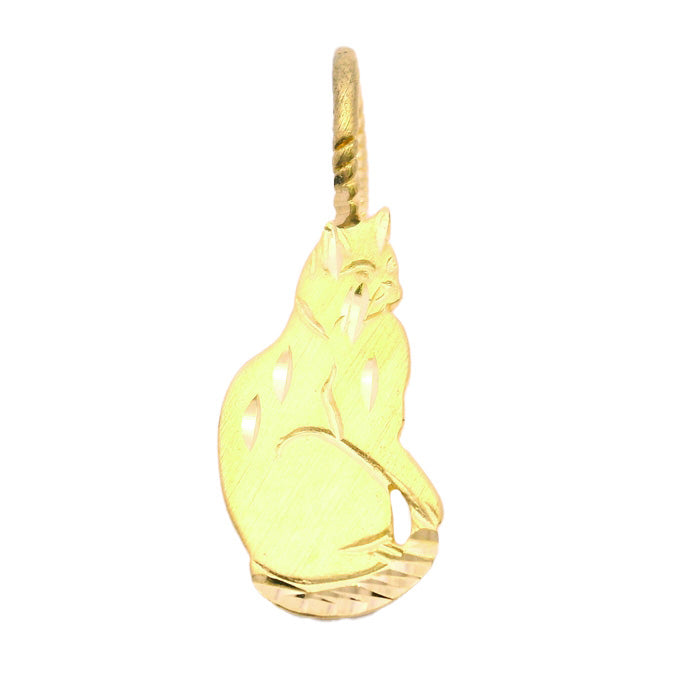 Estate Flat Satin Cat Charm with Diamond-Cut Accents in 14K Yellow Gold