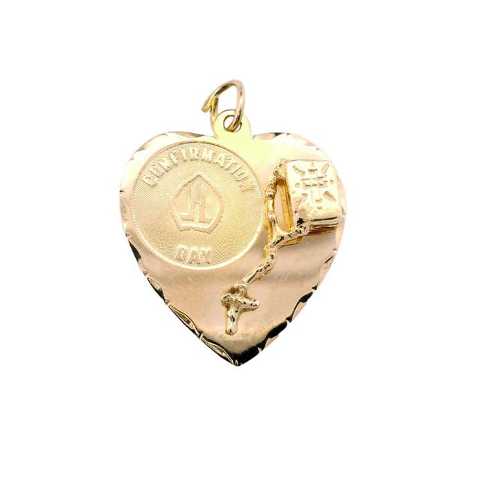 Estate Confirmation Heart Charm Pendant in 14K Yellow Gold