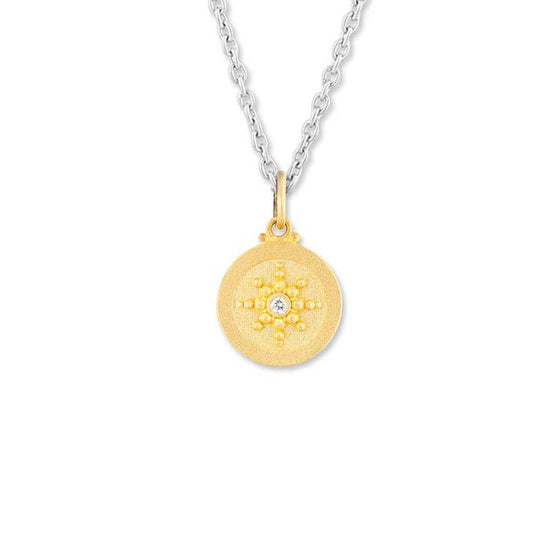 Lika Behar Medallion Compass Small Pendant Necklace in 22K Yellow Gold and Sterling Silver