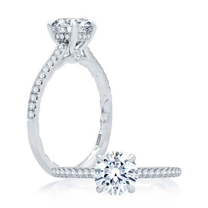 A. Jaffe Four Prong Engagement Ring with Diamond Band in 14K White Gold