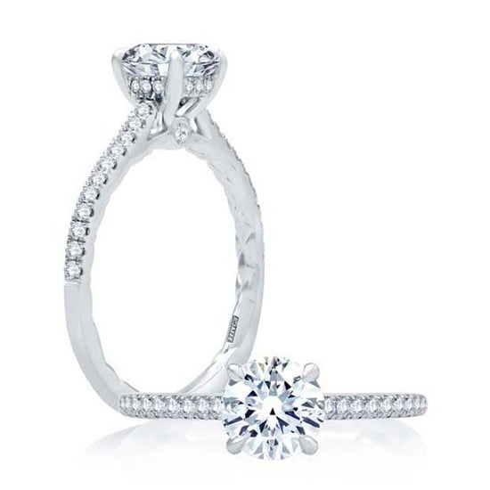 A. Jaffe Four-Prong Engagement Ring Semi-Mounting with Diamond Band in 18K White Gold