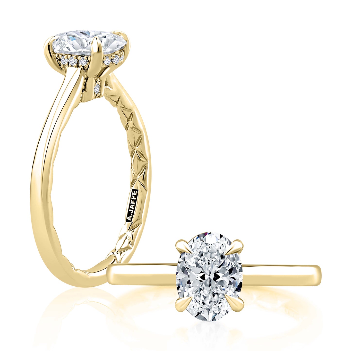 A. Jaffe Hidden Halo Oval Solitaire Engagement Ring Semi-Mounting in 14K Yellow Gold