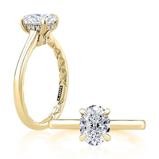 A. Jaffe Hidden Halo Oval Solitaire Engagement Ring Semi-Mounting in 14K Yellow Gold