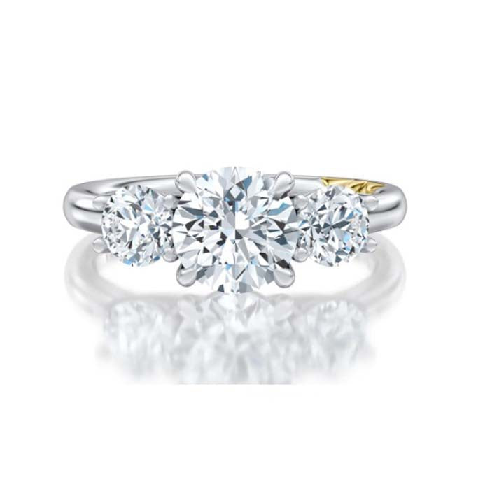 A. Jaffe 3 Stone Engagement Ring Semi-Mounting in 14K White and Yellow Gold