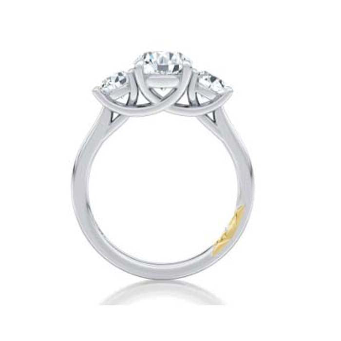 A. Jaffe 3 Stone Engagement Ring Semi-Mounting in 14K White and Yellow Gold