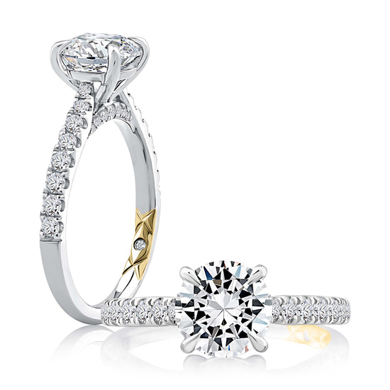 A. Jaffe Round Diamond Engagement Ring Semi-Mounting in 14K White Gold with Yellow Gold Accent