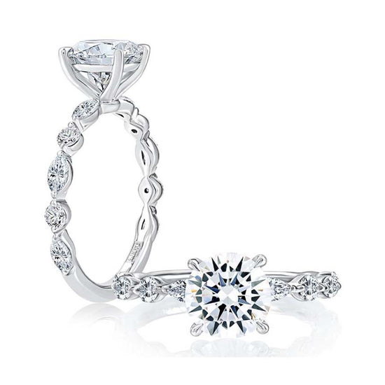 A. Jaffe Single Shared Prong Round Engagement Ring Semi-Mounting in 14K White Gold