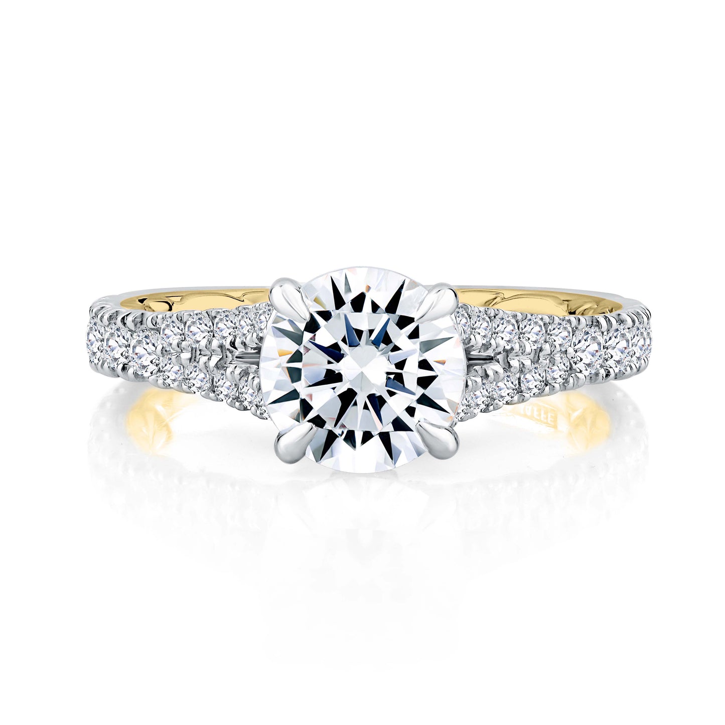 A. Jaffe Regal Split Signature Engagement Ring Semi-Mounting in 14K White and Yellow Gold