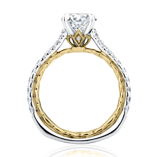 A. Jaffe Regal Split Signature Engagement Ring Semi-Mounting in 14K White and Yellow Gold