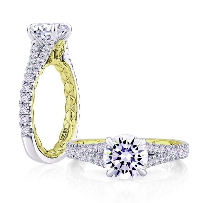 A. Jaffe Regal Split Signature Engagement Ring Semi-Mounting in 14K White and Yellow Gold