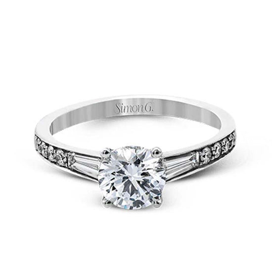 Simon G. Tapered Baguette Engagement Ring Semi-Mounting in 18K White Gold