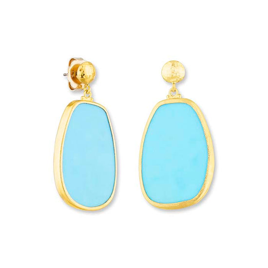 Lika Behar One of A Kind "My World" Kingman Turquoise Drop Earrings in 24K Yellow Gold