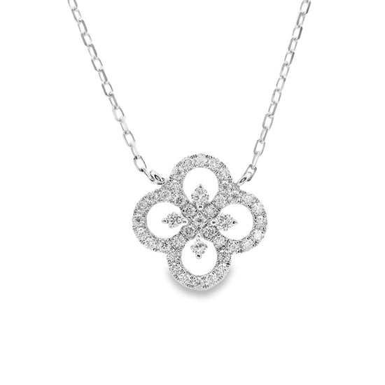 Mountz Collection Diamond Clover Pendant Necklace in 14K White Gold