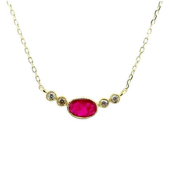 Mountz Collection Ruby and Diamond Bar Pendant Necklace in 14K Yellow Gold