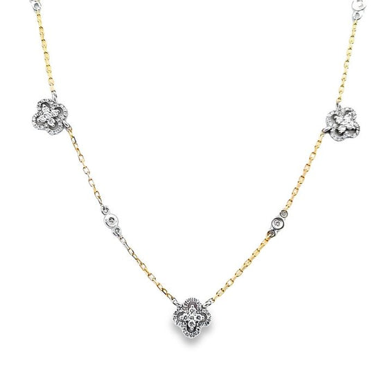 Mountz Collection Diamond Clover Necklace in 14K Yellow and White Gold