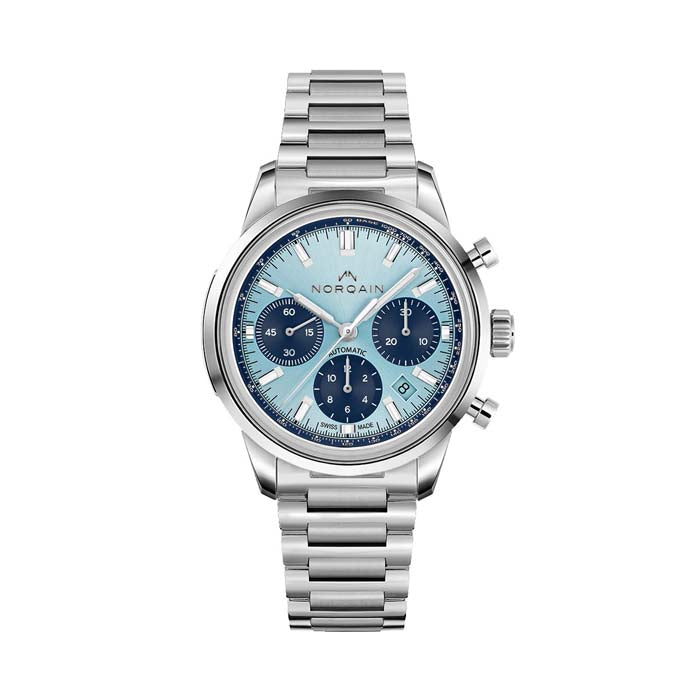 NORQAIN 40mm Freedom 60 Chrono Automatic Watch with Sky Blue Dial in Stainless Steel