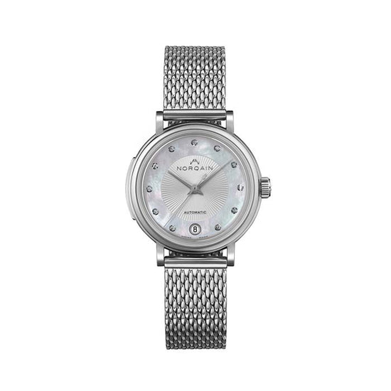 NORQAIN 34mm Freedom 60 Automatic Watch with Mother- Of- Pearl Diamond dial in Stainless Steel