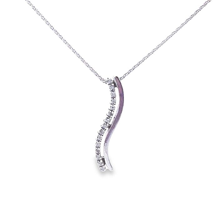 Estate Curved Diamond Bar Pendant and Chain in White Gold