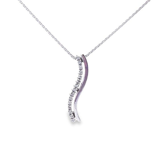 Estate Curved Diamond Bar Pendant and Chain in White Gold