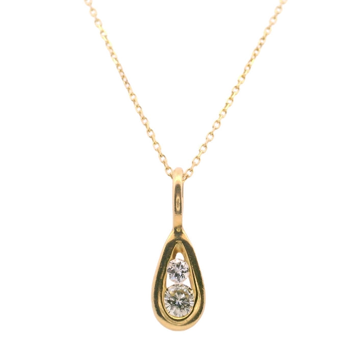 Estate Diamond Teardrop Pendant with Chain in 14K Yellow Gold