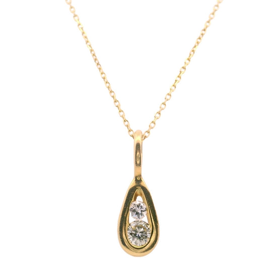 Estate Diamond Teardrop Pendant with Chain in 14K Yellow Gold