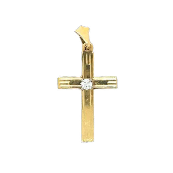 Estate Cross Pendant with Diamond in 14K Yellow Gold