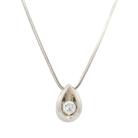 Estate Diamond Teardrop Pendant Necklace in 14K White Gold