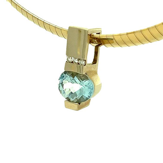 Estate Aquamarine and Diamond Slide Pendant on Reversible Omega in 14K Yellow and White Gold