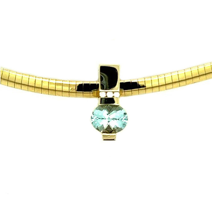 Estate Aquamarine and Diamond Slide Pendant on Reversible Omega in 14K Yellow and White Gold