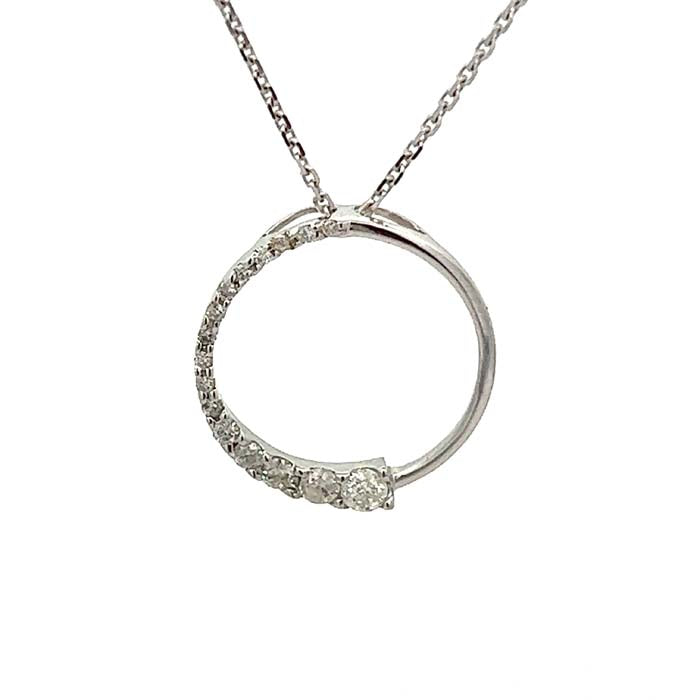 Estate Diamond Circle Pendant in 14K White Gold