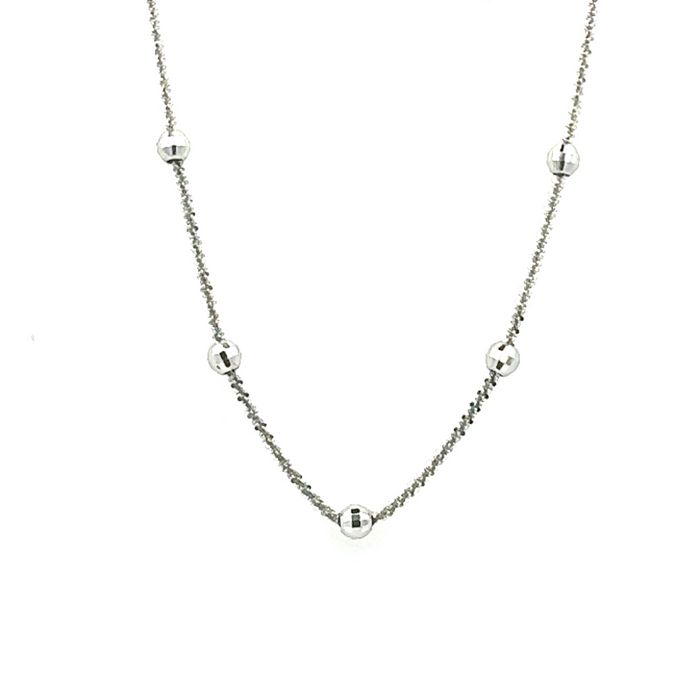 Estate Diamond-Cut Bead Necklace in 14K White Gold