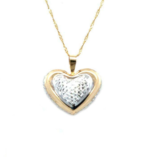 Estate Heart Charm Pendant Necklace in 14K Yellow Gold and Rhodium Plating on 18K Yellow Gold Chain