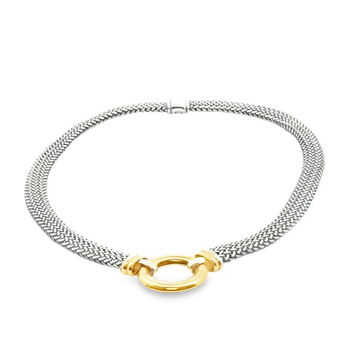 Estate Woven Necklace in Sterling Silver and 18K Yellow Gold