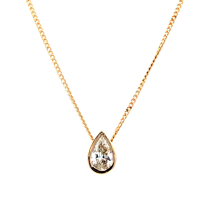 Estate Pear Cut Diamond Solitaire Pendant in 14K Yellow Gold