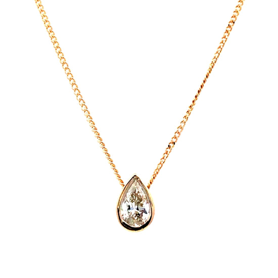 Estate Pear Cut Diamond Solitaire Pendant in 14K Yellow Gold