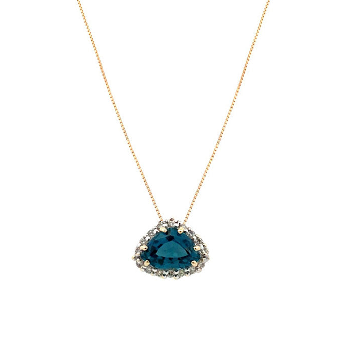 Estate Fan Cut London Blue Topaz and Diamond Pendant in 14K Yellow Gold