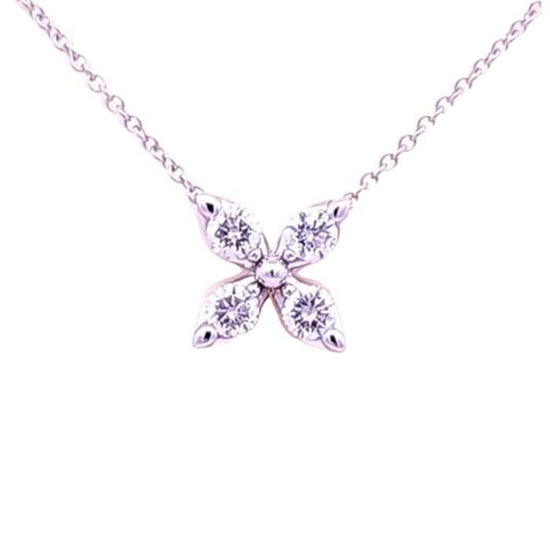 Mountz Collection Diamond 4-Petal Flower Pendant Necklace in 14K White Gold