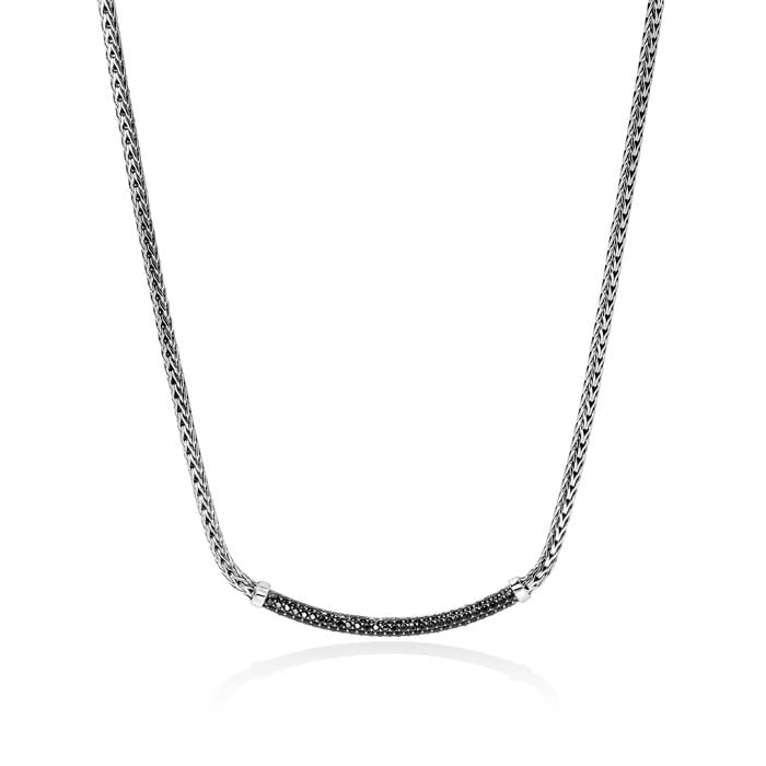 John Hardy Treated Black Sapphire Essential Pavé Bar Necklace in Sterling Silver