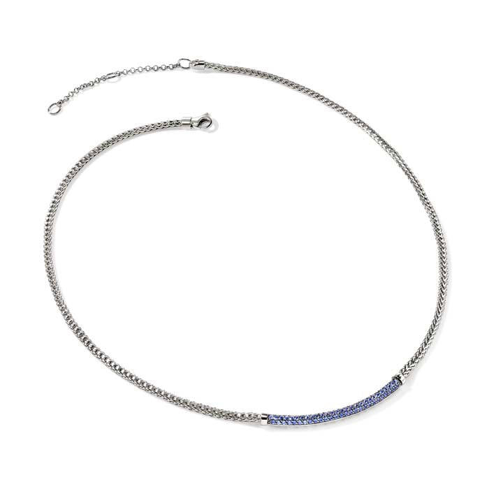 John Hardy Blue Sapphire Essential Pavé Bar Necklace in Sterling Silver