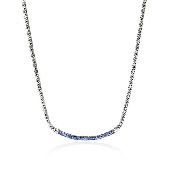 John Hardy Blue Sapphire Essential Pavé Bar Necklace in Sterling Silver