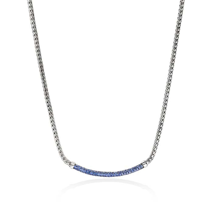 John Hardy Blue Sapphire Essential Pavé Bar Necklace in Sterling Silver