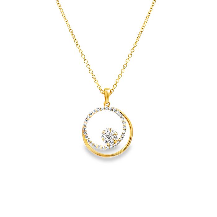 Mountz Collection Double Circle Diamond Pendant Necklace in 14K Yellow Gold