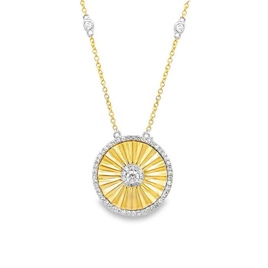 Mountz Collection Round Diamond-Cut Sunburst Pendant Necklace with Diamonds in 14K Yellow Gold