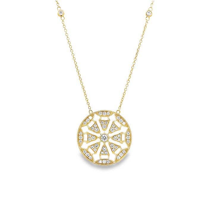 Mountz Collection Diamond Openwork Round Pendant Necklace in 14K Yellow Gold